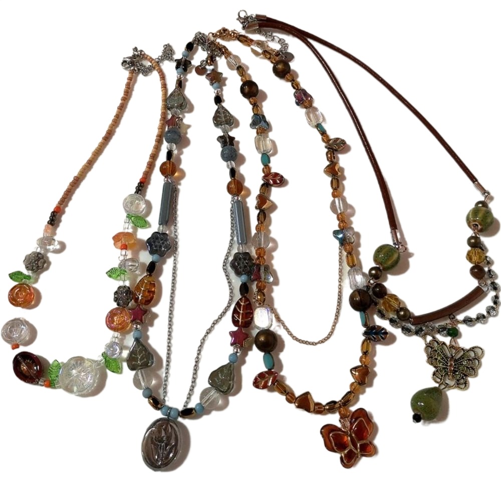 Y2K Ethnic Fashion - แฟชั่นลูกปัดโบฮีเมียสร้อยคอ Handmade CRAFT สีสันเรซิ่นดอกไม้สร้อยคอจี้ชาติพันธุ์สร้อยคอเครื่องประดับ