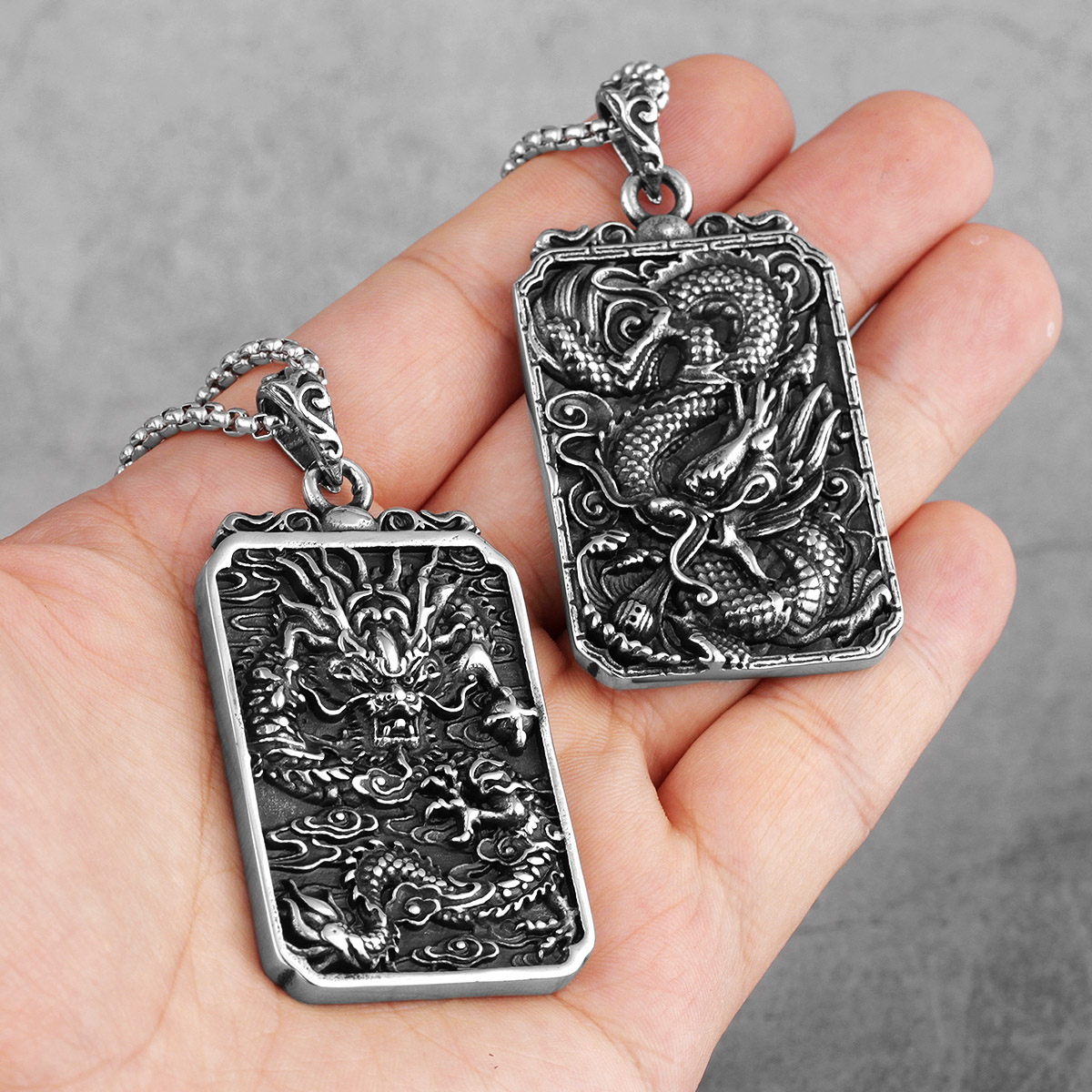 Ethnic Fashion Meaning - มังกรจีนความหมายที่ดี Amulet สแตนเลสผู้ชายสร้อยคอจี้สําหรับแฟนเครื่องประดับความคิดสร้างสรรค์ของขวัญขายส่ง