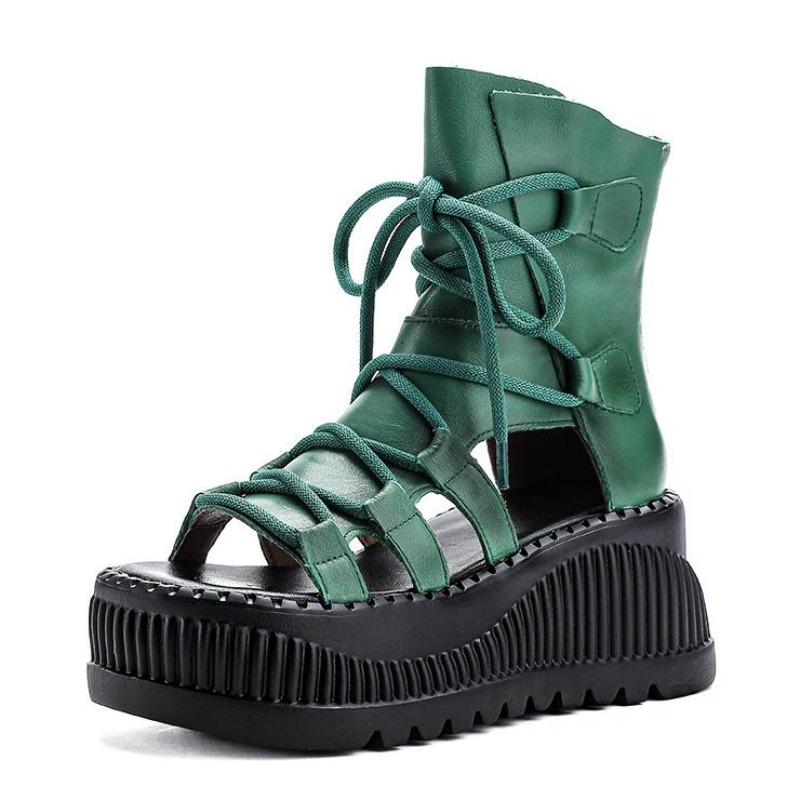 Ethnic And Fashion - 8 ซม.วัวแท้หนังข้อเท้า Booties ผู้หญิง Hollow Peep