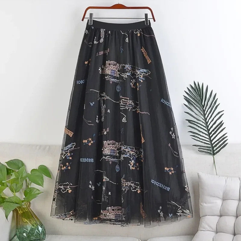 Y2K Ethnic Fashion - กระโปรงยาวสไตล์วินเทจลายปัก ยี่ห้อ CyWoman เสื้อผ้าลำลอง สวยหรู ใส่ได้ทุกวัน