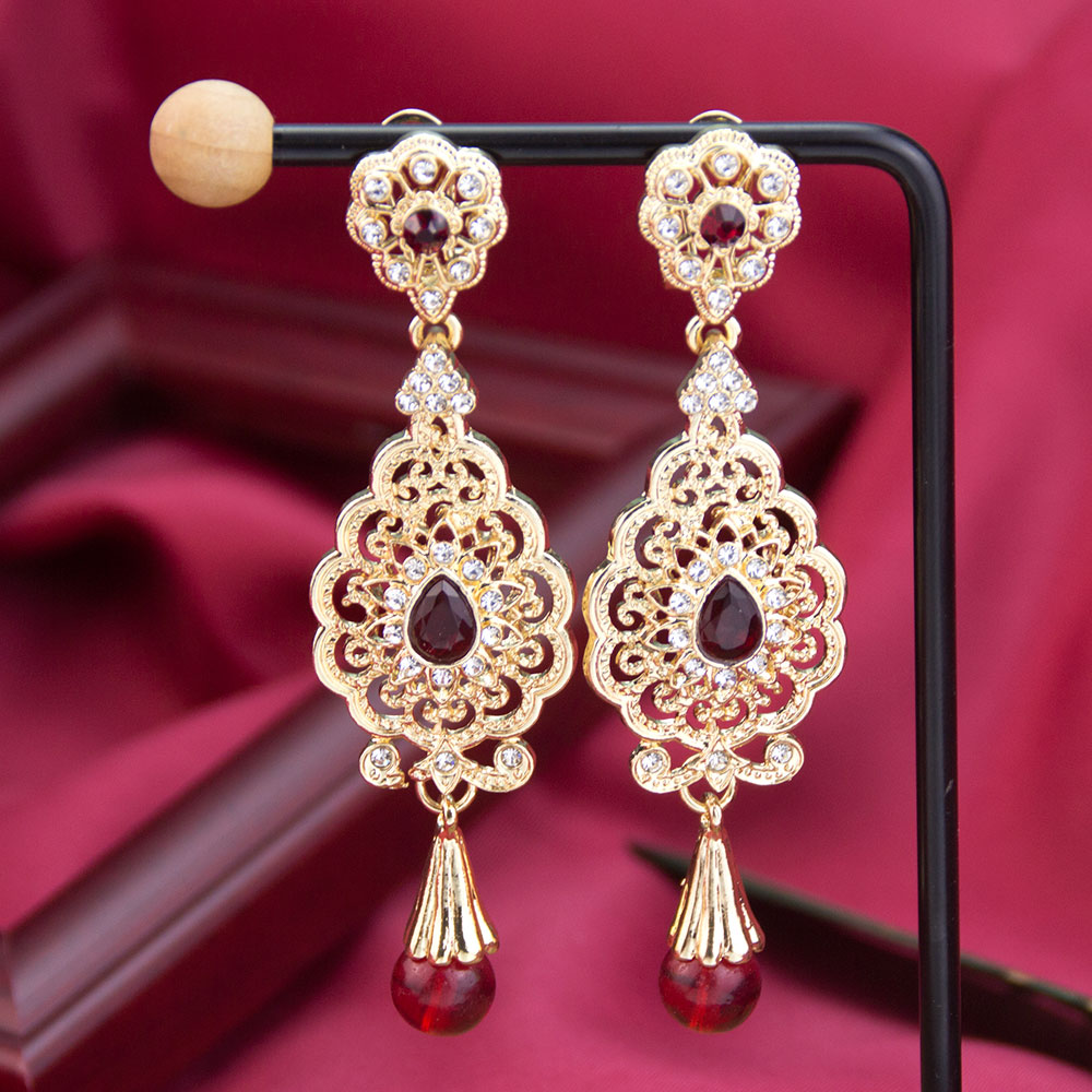 Ethnic Chic Fashion - Sunspicems Chic โมร็อกโกต่างหูผู้หญิงแอลจีเรียคริสตัลบอลยาวต่างหูแบบดั้งเดิม Arabesque เจ้าสาวงานแต่งงานเครื่องประดับ
