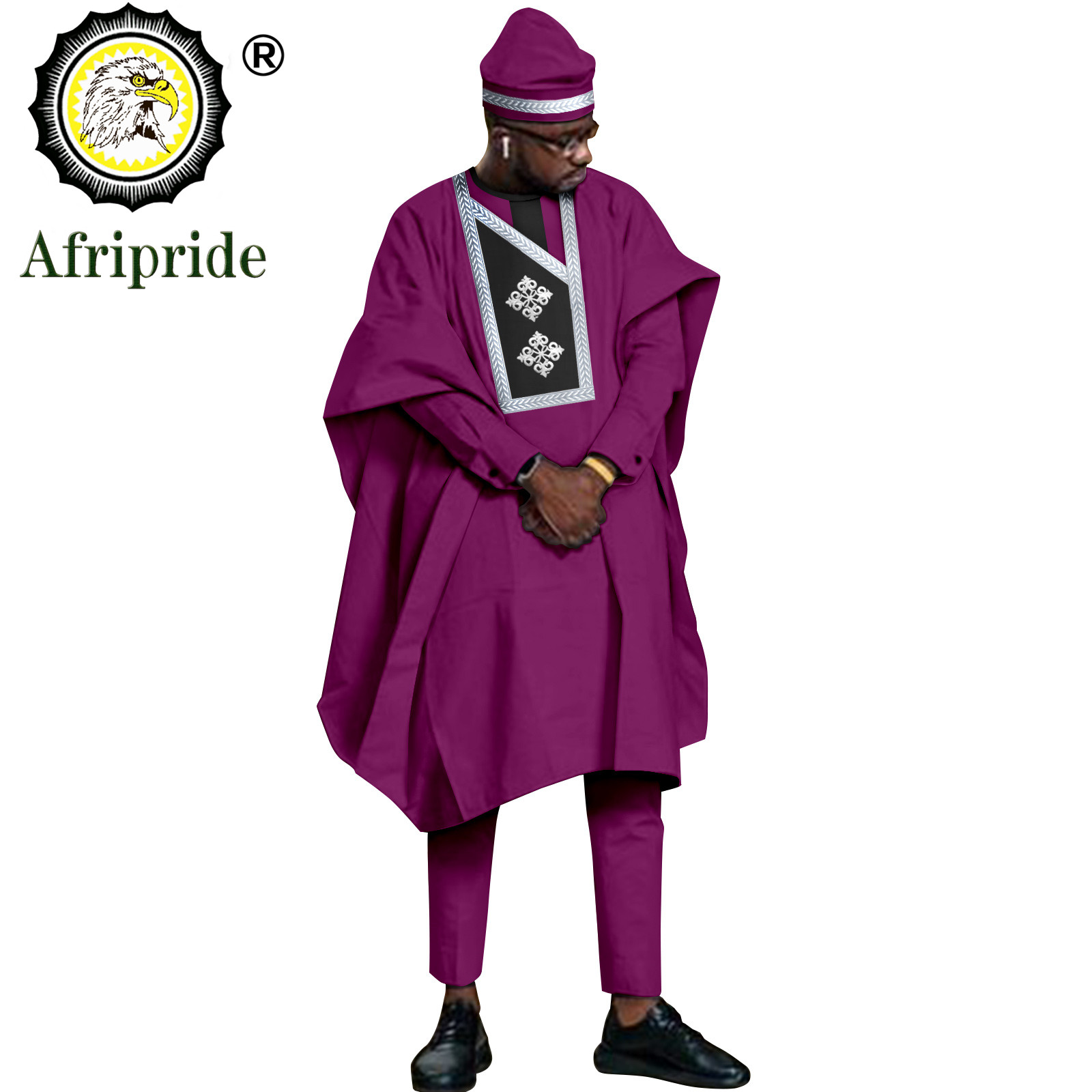 Dashiki Shirt Men - ผู้ชายชุด Agbada Robe Dashiki เสื้อกางเกงและหมวกชุด4ชิ้น Tribal