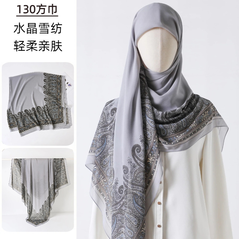 Go Ethnic Fashion - ผ้าพันคอสี่เหลี่ยมขนาดใหญ่พิมพ์ผ้าพันคอ high-end รู้สึกผ้าไหมผ้าพันคอบางผ้าคลุมไหล่ชาติพันธุ์ Headscarf ผู้หญิง SJ2