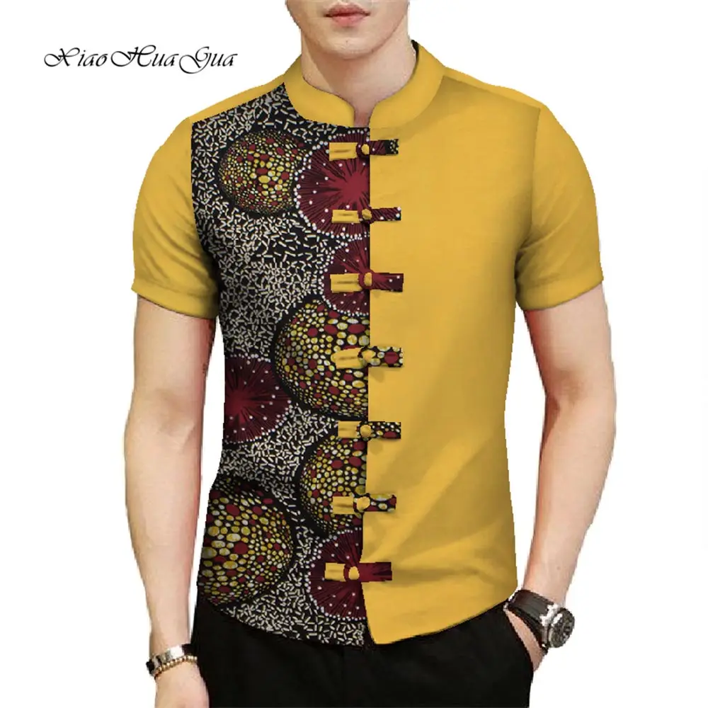 Dashiki Shirt Men - แอฟริกันเสื้อผ้าสำหรับ Casual Party เสื้อผู้ชายแขนสั้นเสื้อคอเสื้อ Dashiki Bazin