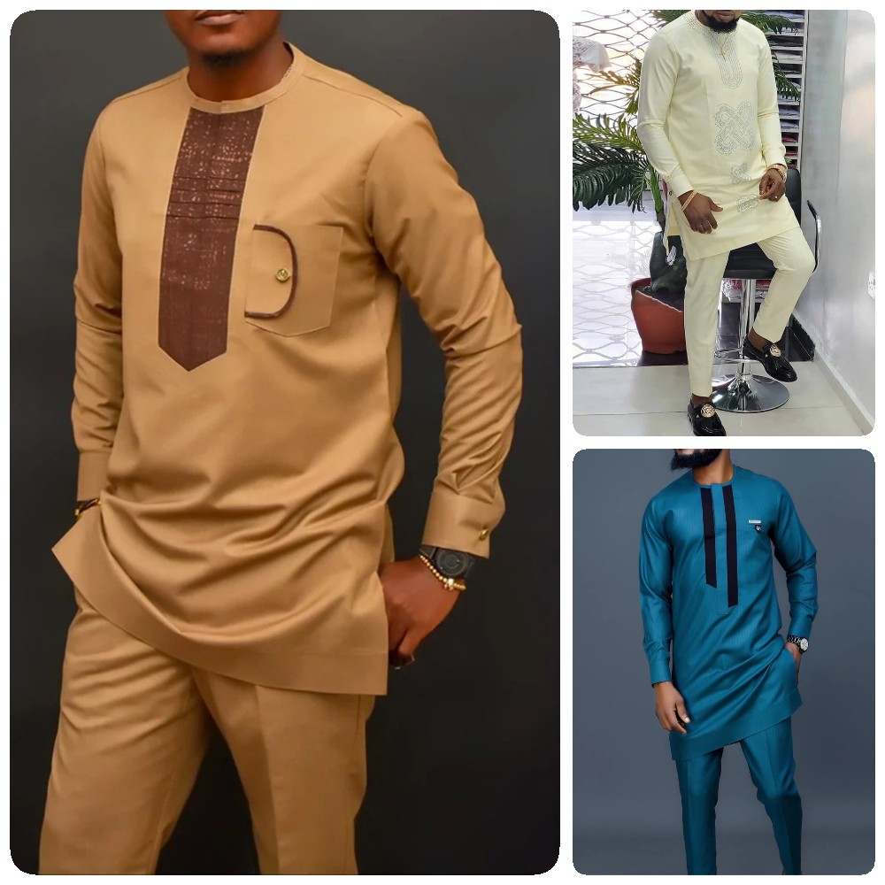 Dashiki Shirt Men - Dashiki เสื้อผ้าผู้ชาย2ชิ้นเสื้อแขนยาวแอฟริกันสำหรับผู้ชายเสื้อ Riche ลำลองสีพื้นกางเกงสูทผู้ชายเต็มตัว