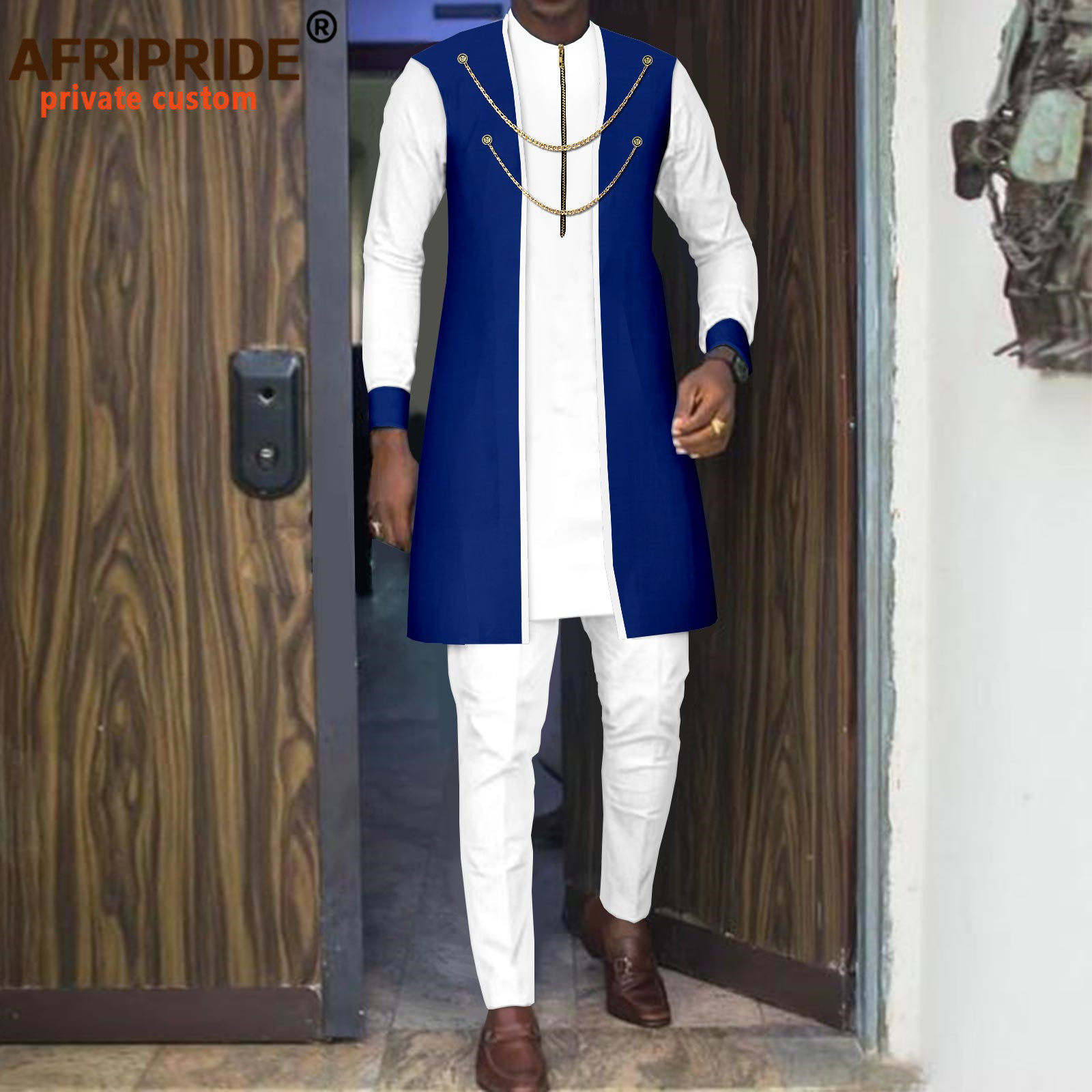Dashiki Shirt Men - Bazin Riche เสื้อผ้าแอฟริกันสำหรับชาย2 Chain Zip แจ็คเก็ตเสื้อกางเกง3ชิ้นชุด
