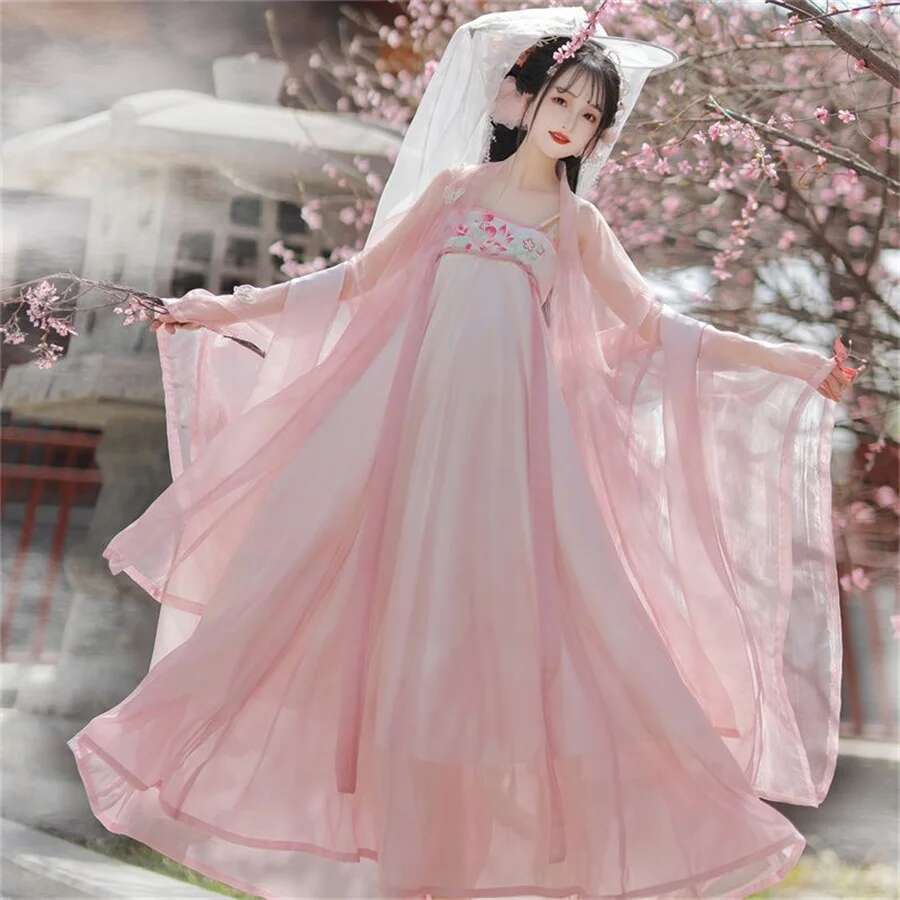 Ethnic Dress Fashion Show - Hanfu จีนแบบดั้งเดิมชุดคอสเพลย์เครื่องแต่งกายสไตล์ชาติพันธุ์เวทีแสดงเย็บปักถักร้อยเสื้อผ้าแฟชั่นเสื้อผ้าผู้หญิง Party
