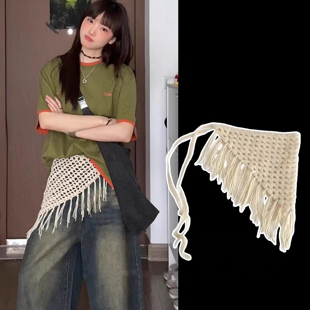Y2K Ethnic Fashion - เข็มขัดแฟชั่นพู่ห้อยประดับเอว ผ้าพันเอวทรงสามเหลี่ยมสไตล์ชาติพันธุ์สุดหรู ผ้าพันสะโพกสำหรับเต้นรำ ผ้าพันเอวทรงสามเหลี่ยม Y2K สำหรับตกแต่งชุดเดรสและกางเกงยีนส์