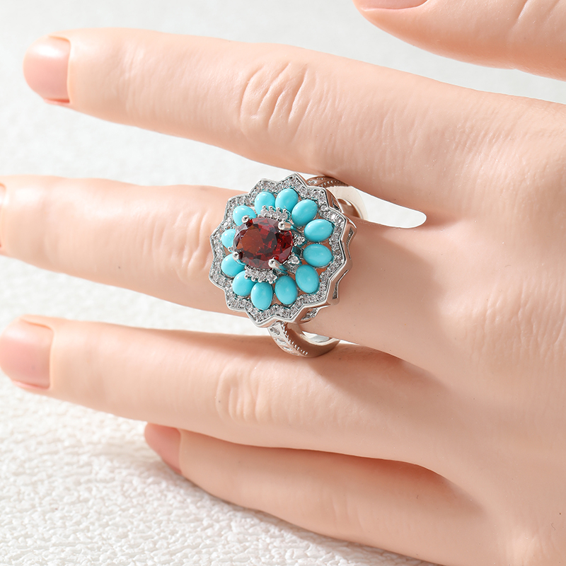แหวนลายดอกไม้สีฟ้าเทอร์ควอยซ์ส - Ethnic Chic Fashion บทวิจารณ์และราคา