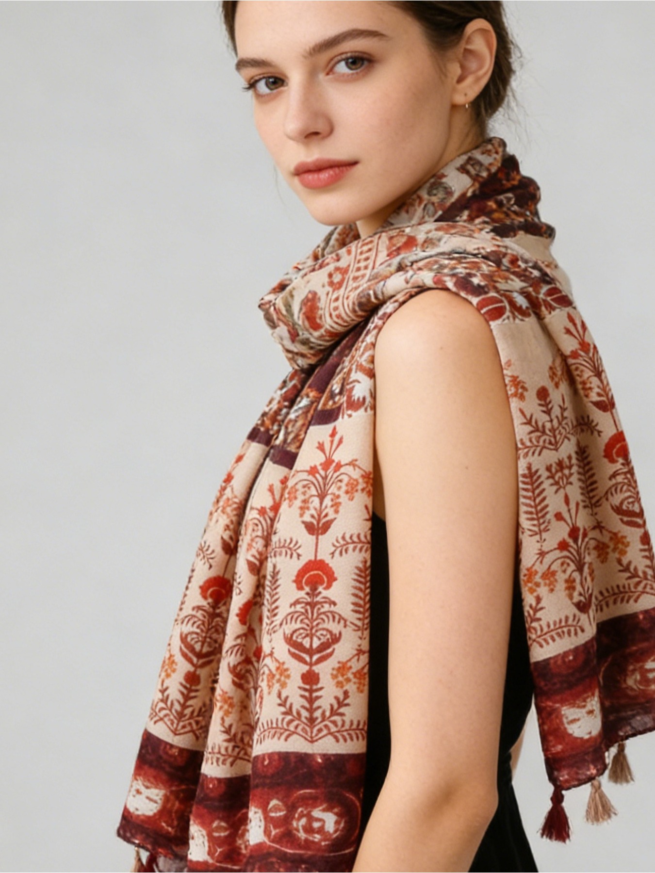 ผ้าพันคอไหมพิมพ์ลายดอกไม้สไตล์ - Go Ethnic Fashion บทวิจารณ์และราคา