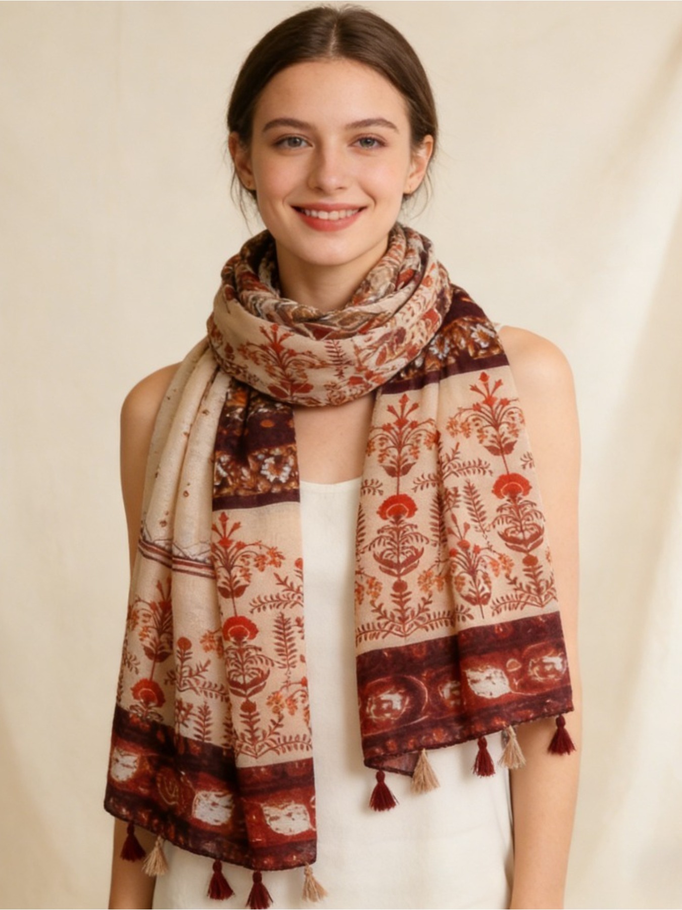 ผ้าพันคอไหมพิมพ์ลายดอกไม้สไตล์ - Go Ethnic Fashion บทวิจารณ์และราคา