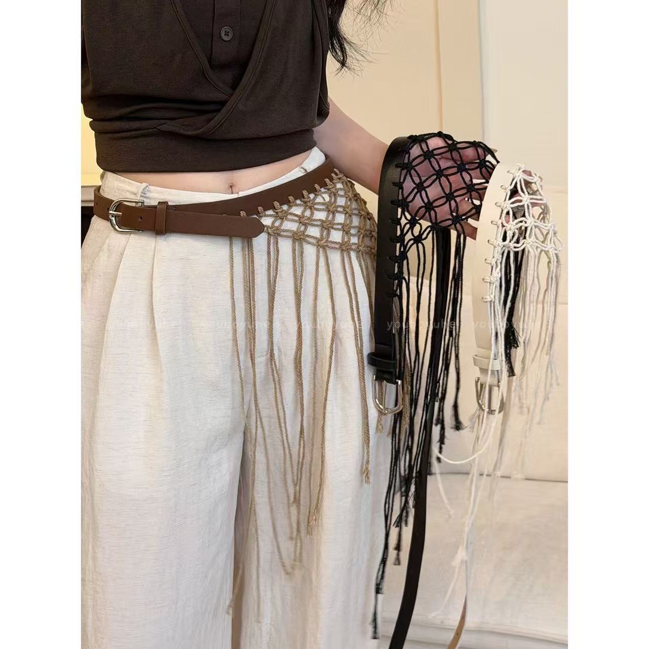 เข็มขัดเอวสไตล์โบฮีเมียนแบบถัก - Y2K Ethnic Fashion บทวิจารณ์และราคา