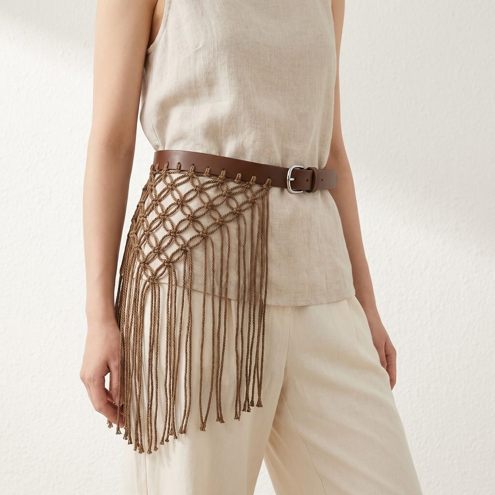 เข็มขัดเอวสไตล์โบฮีเมียนแบบถัก - Y2K Ethnic Fashion บทวิจารณ์และราคา