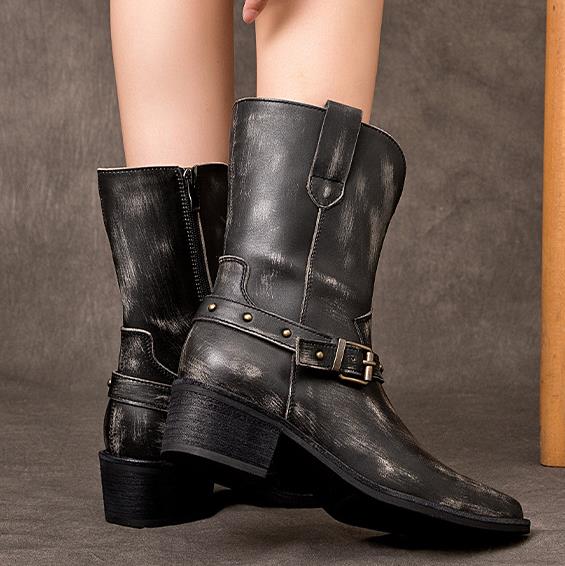 รองเท้าบูทข้อเท้าส้นหนา 4.5 ซม - Ethnic Fashion Women บทวิจารณ์และราคา